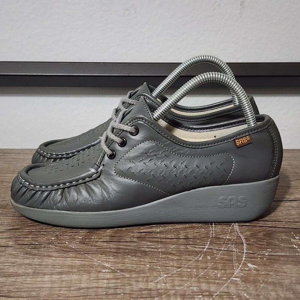 SAS Lattice Women's Leather Casuel Comfort Shoes Size 8 Gray Narrow